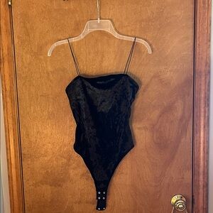 Garage Black Velvet Bodysuit with Spaghetti Straps